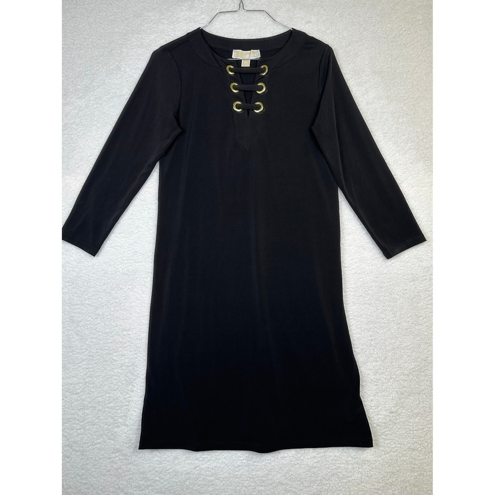 MICHAEL KORS Black 3/4 Sleeve Lace Up Detail Shift Dress Women's size: XS